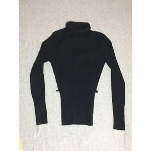 Womens New Directions Turtleneck Size Small Black Ribbed Stretchy Tight Fit